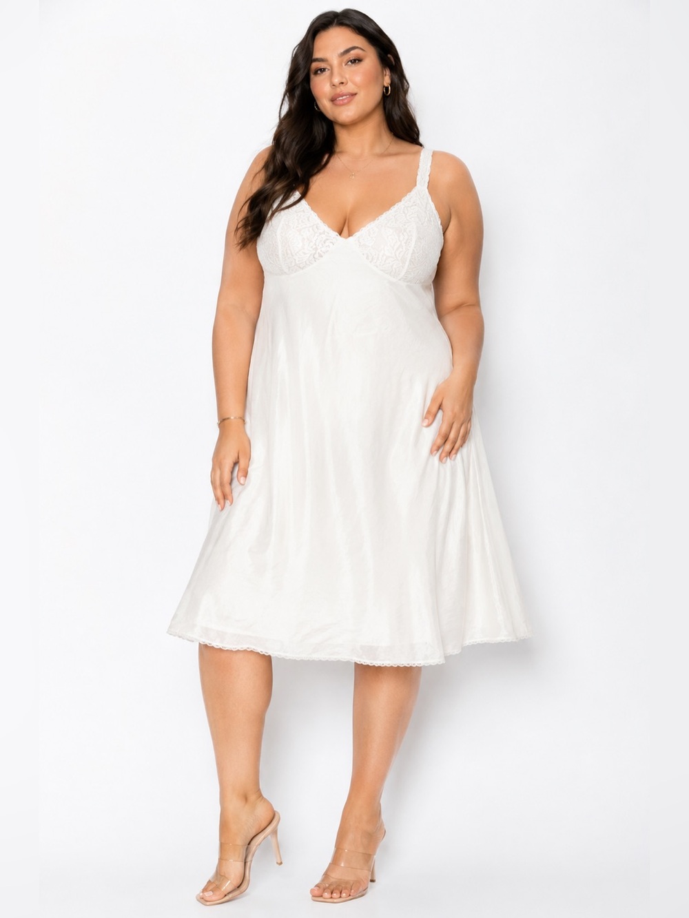 70s/80s European Vintage Triumph Lace Cup Nylon Midi Slip Dress (Ivory) Size L